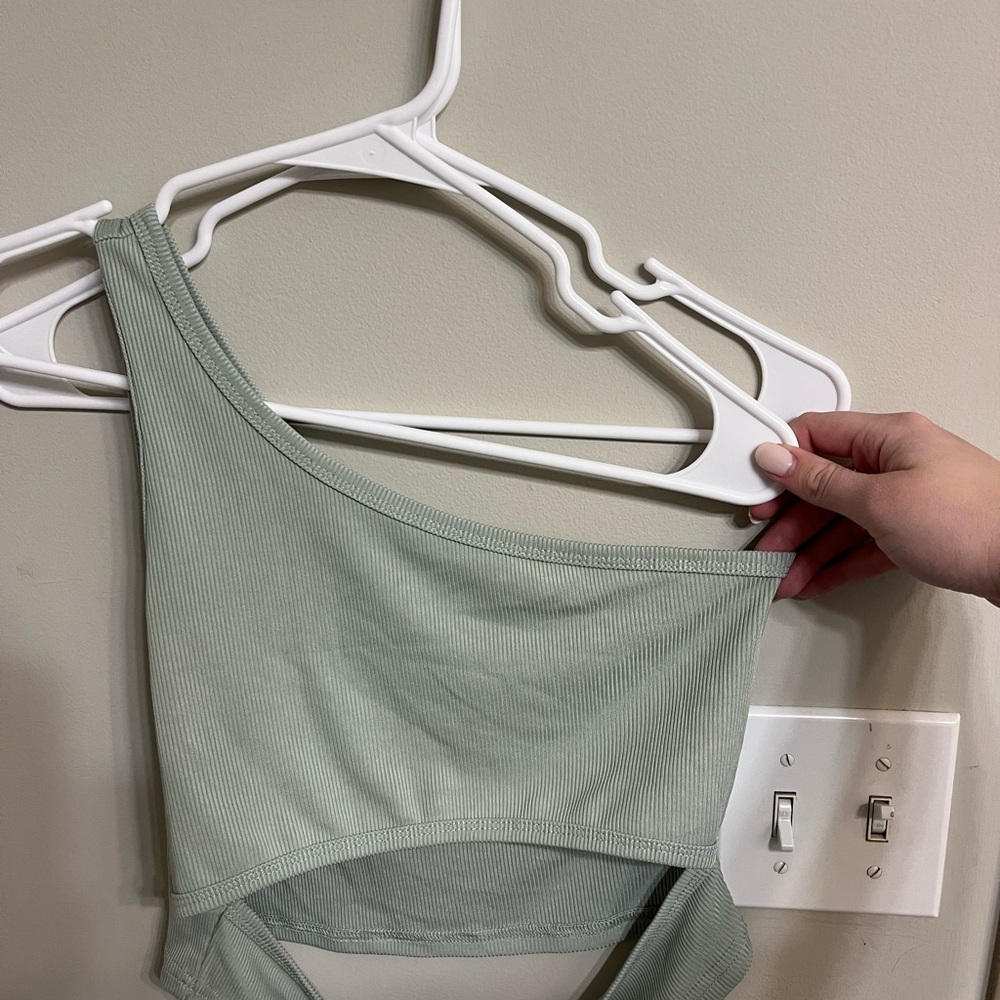 Sage Green One-Shoulder Crop Top